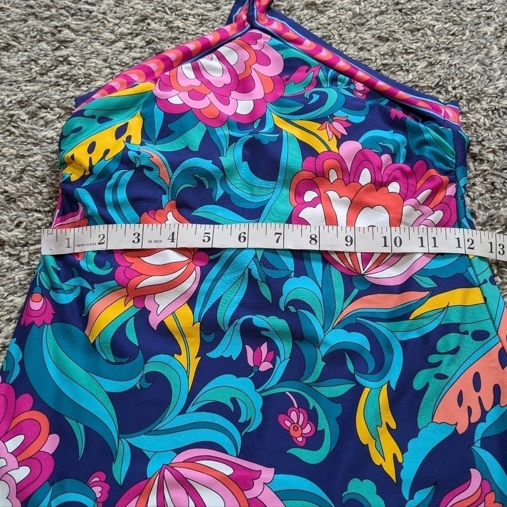 NWT Trina Turk India Garden blue high tie neck reversible tankini bikini top 2 - Picture 7 of 11